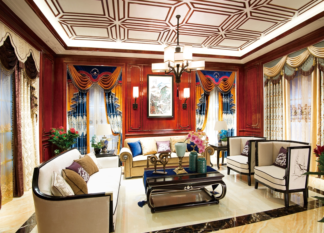新中式古典主義風格之客廳窗簾軟裝詳解